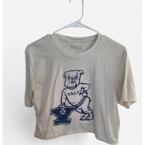 Women's Cream & Navy Raw Hem Cropped T-Shirt